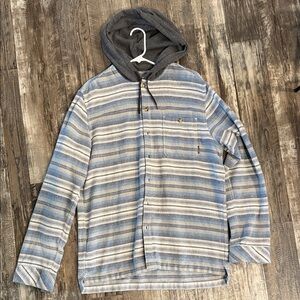 Striped Hooded Button-Up Shirt